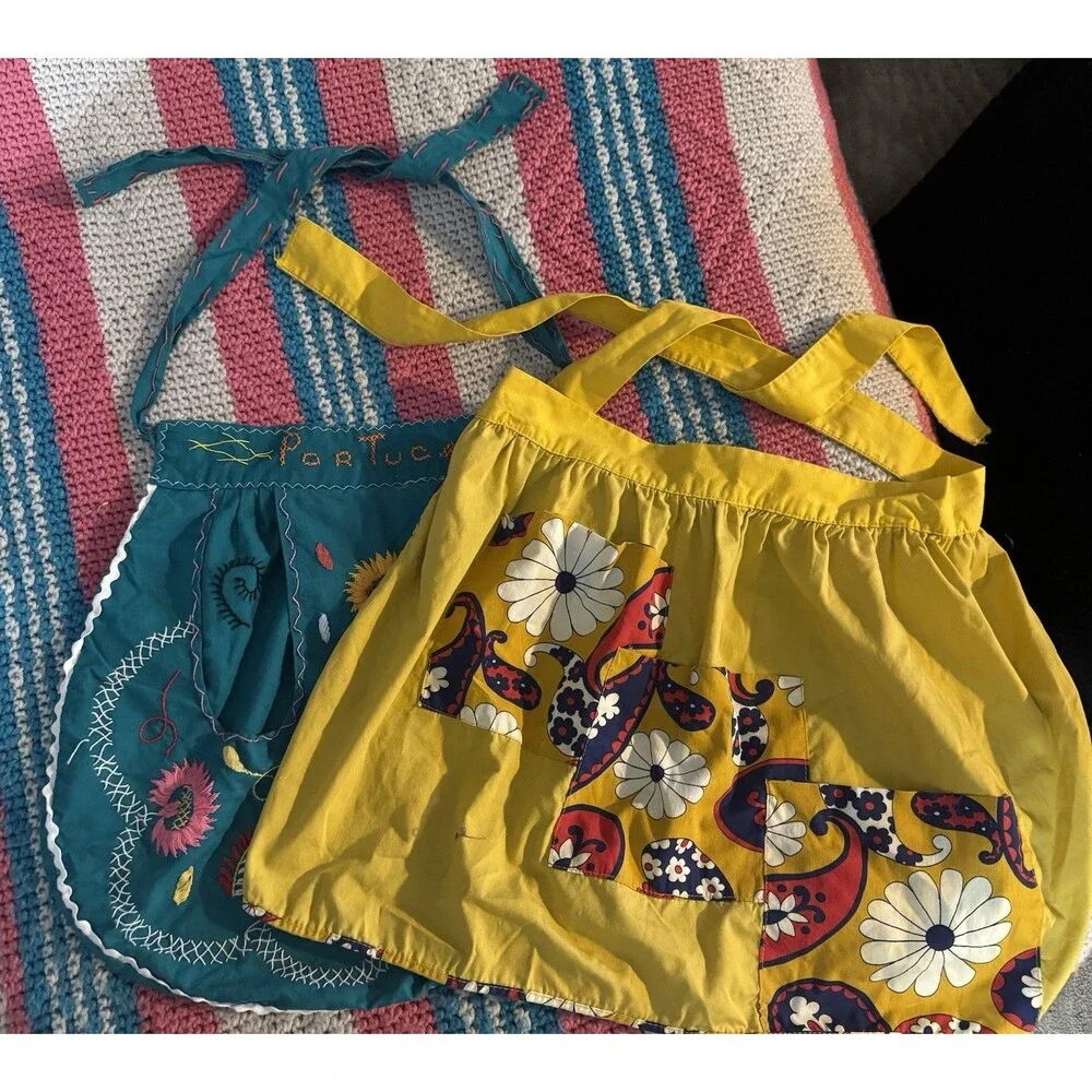 Vintage Ladies Half Aprons Handmade Embroidered  Portugal And Floral